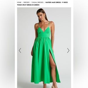HAYDIE MAXI DRESS - V NECK THIGH SPLIT DRESS IN GREEN US2